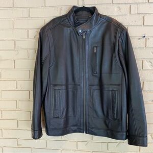 Roundtree & Yorke Men's XL T Bomber Jacket Black Lamb Skin Leather Coat NEW